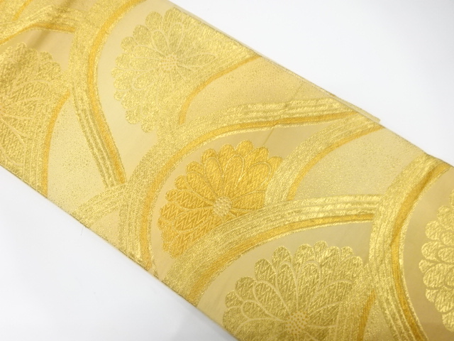 アンティーク　変わり青海波に花模様織り出し袋帯（材料）